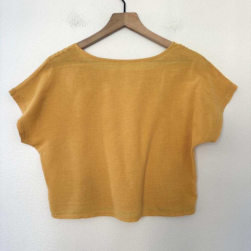 Women's 100% Cotton Crop Top T Shirt Gold Yellow Square Neck Sz M Handmade Peru - Picture 5 of 8